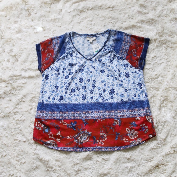 NEW Style & Co Red and Blue Floral Pattern Top PL - Picture 3 of 6